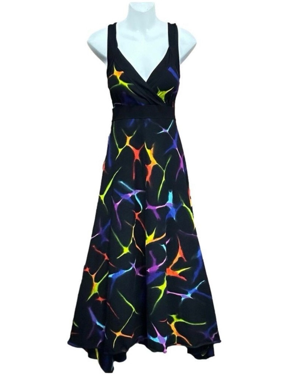 Rock N Karma black jersey lazer print maxi dress Fits S multicoloured stretchy